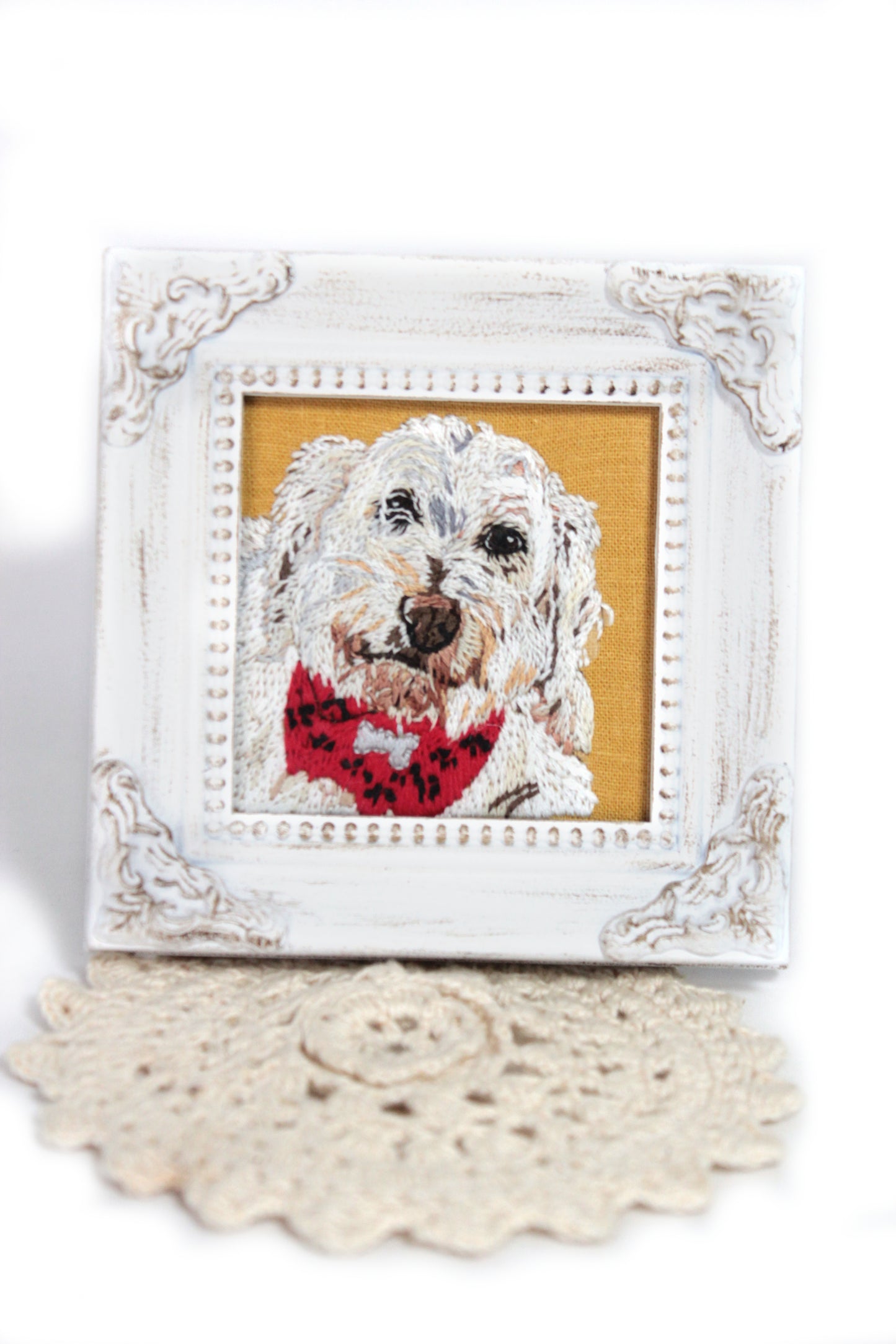 Reserved Listing for Erin Graham | Embroidery Custom Pet Portrait | 3" White Square Frame