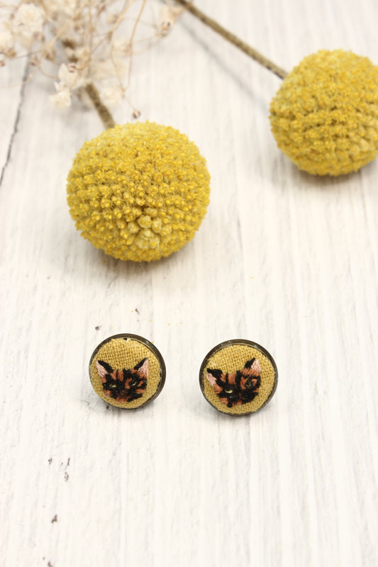 Embroidery Tiger Cat Studs Earrings #31
