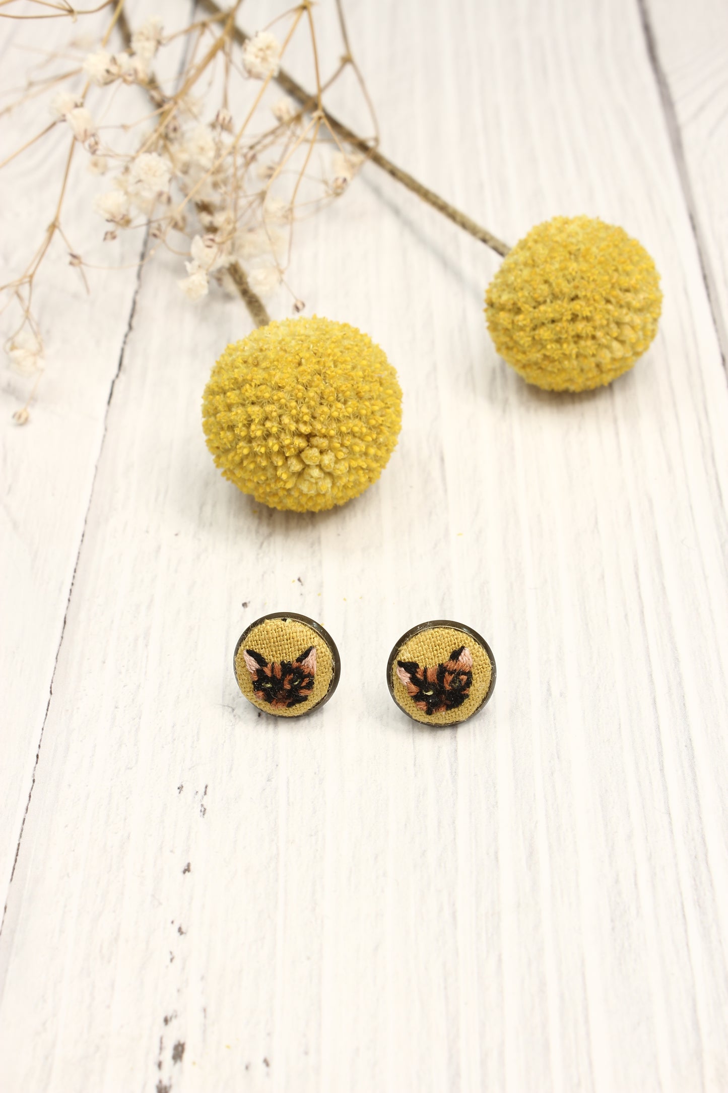 Embroidery Tiger Cat Studs Earrings #31