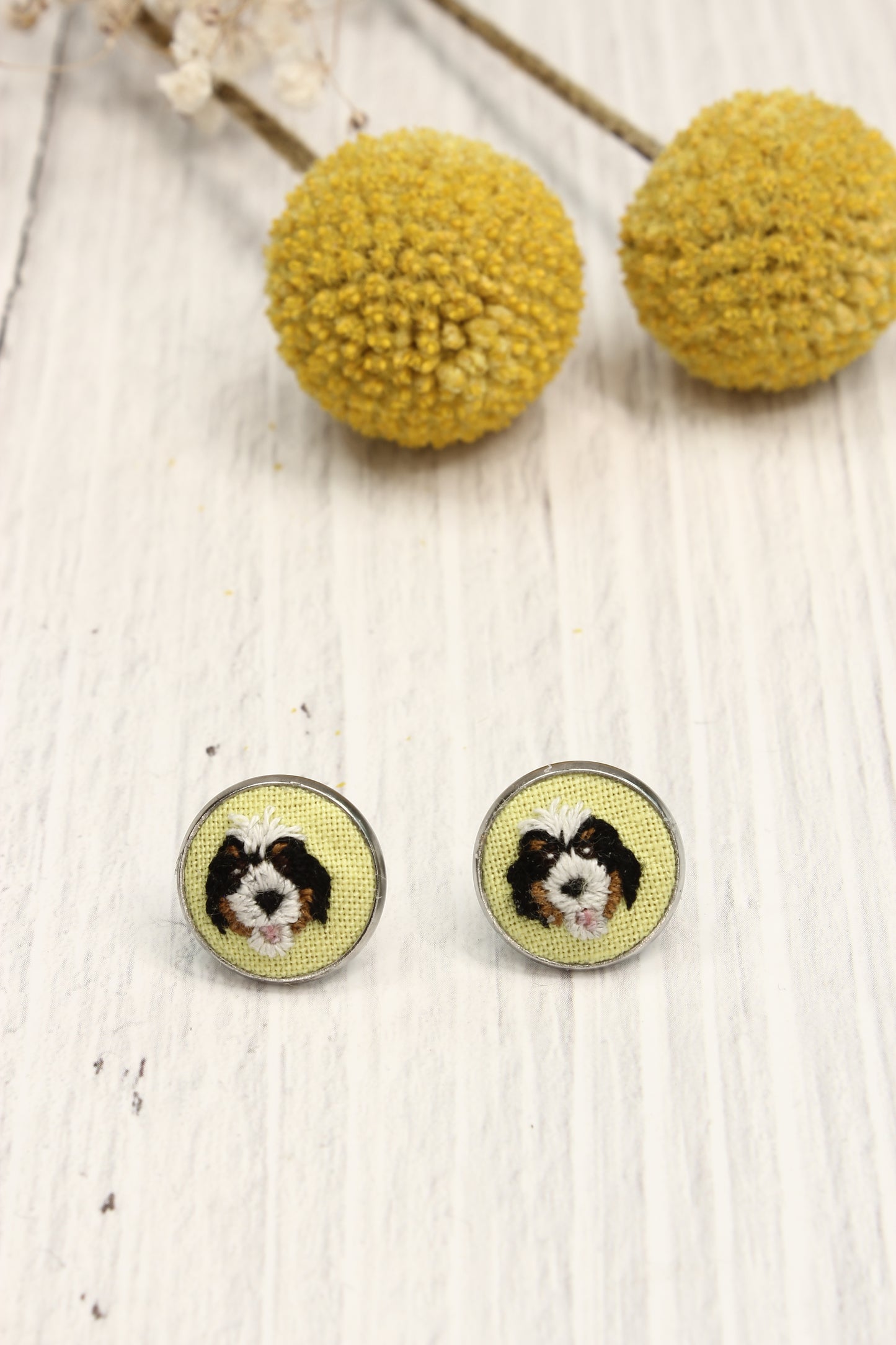 Embroidery Bernedoodle Studs Earrings