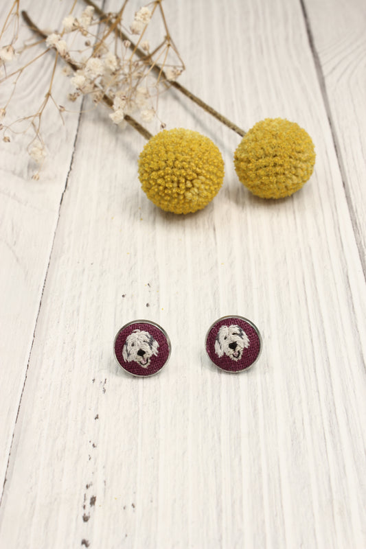 Embroidery Old English Sheepdog Studs #24