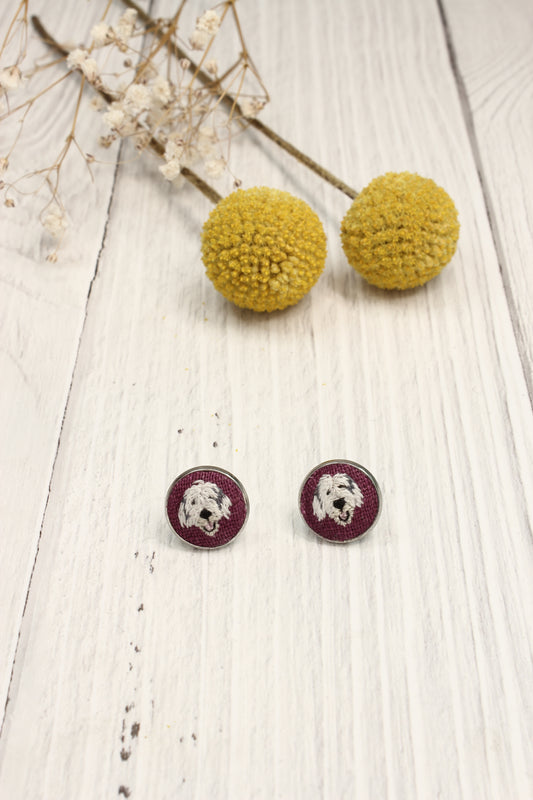 Embroidery Old English Sheepdog Studs Earrings #24