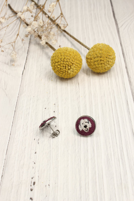 Embroidery Old English Sheepdog Studs #24