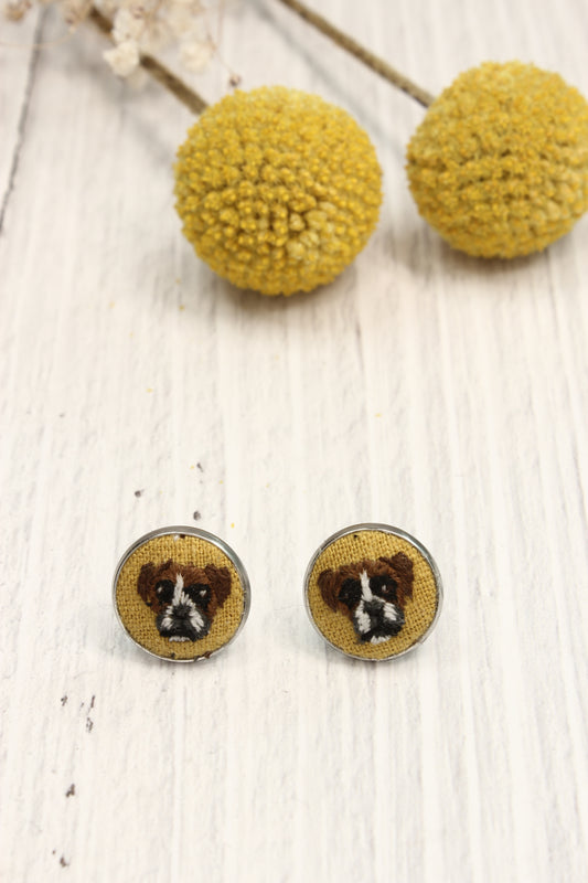 Embroidery Boxer Studs Earrings #8