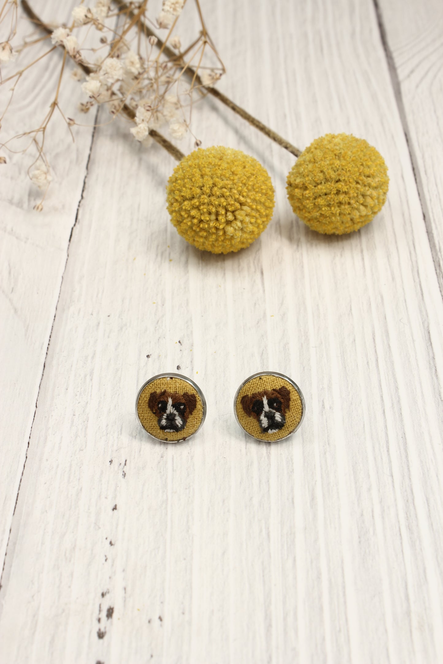 Embroidery Boxer Studs Earrings #8