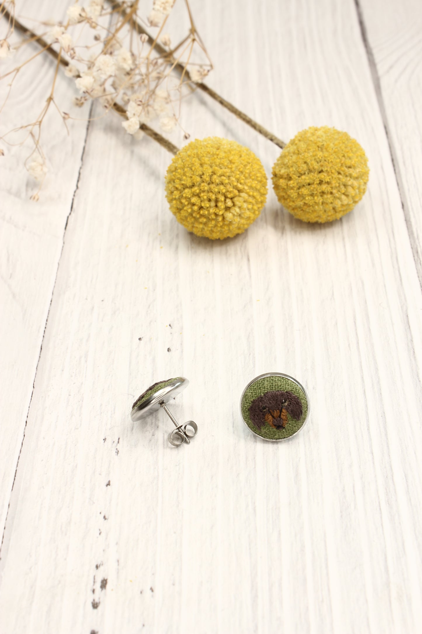 Embroidery Dachshund Studs Earrings
