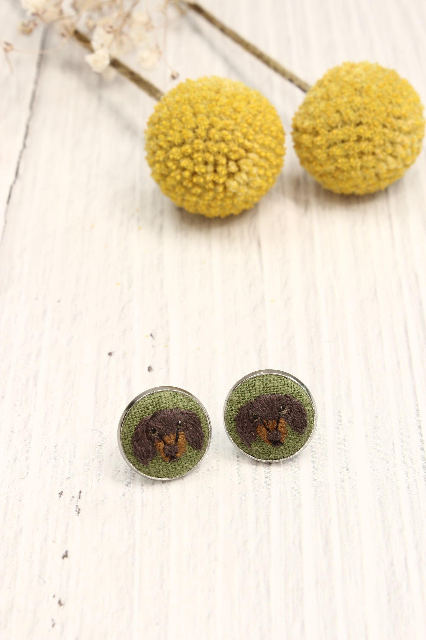 Embroidery Dachshund Studs Earrings