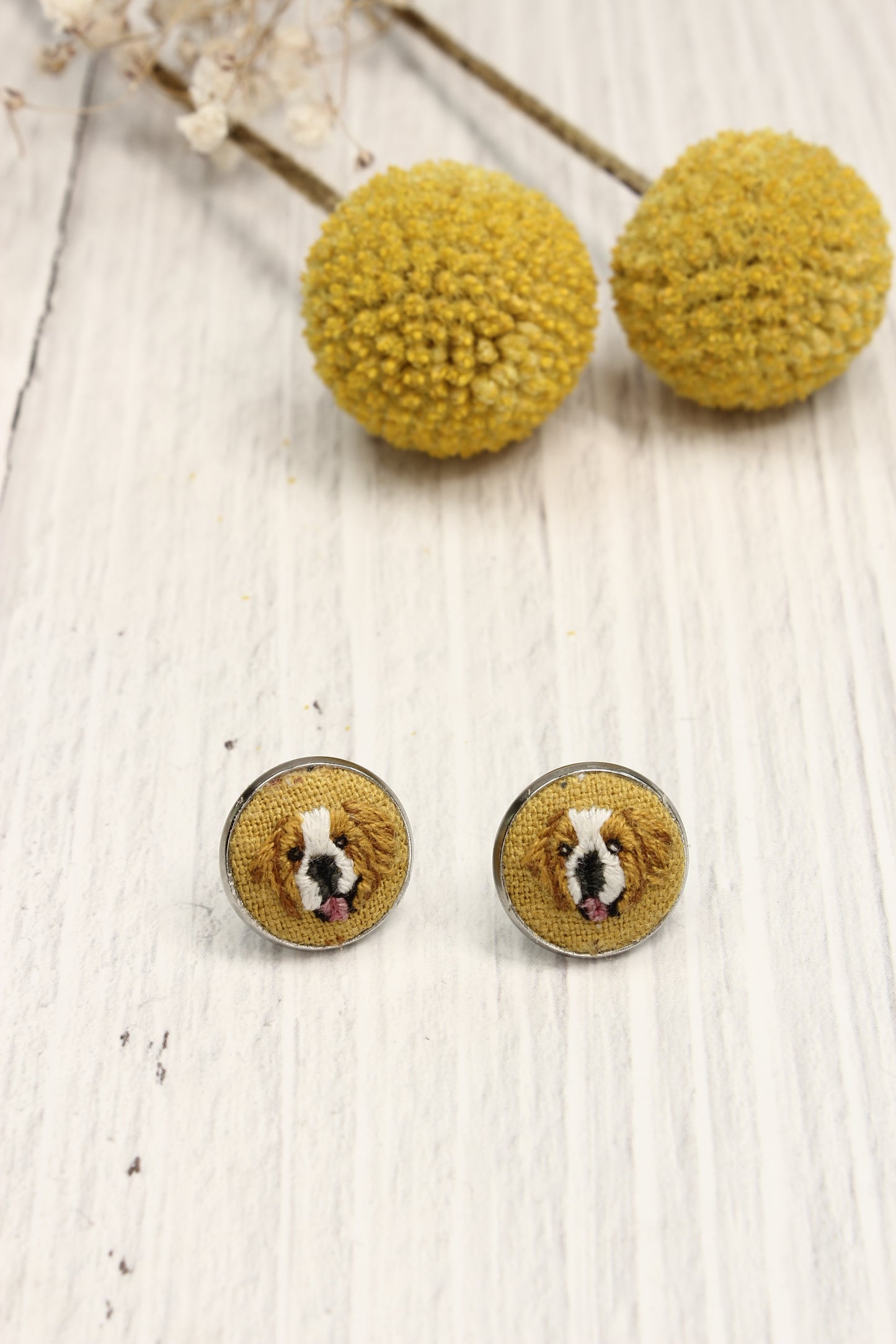 Embroidery St Bernard Studs Earrings
