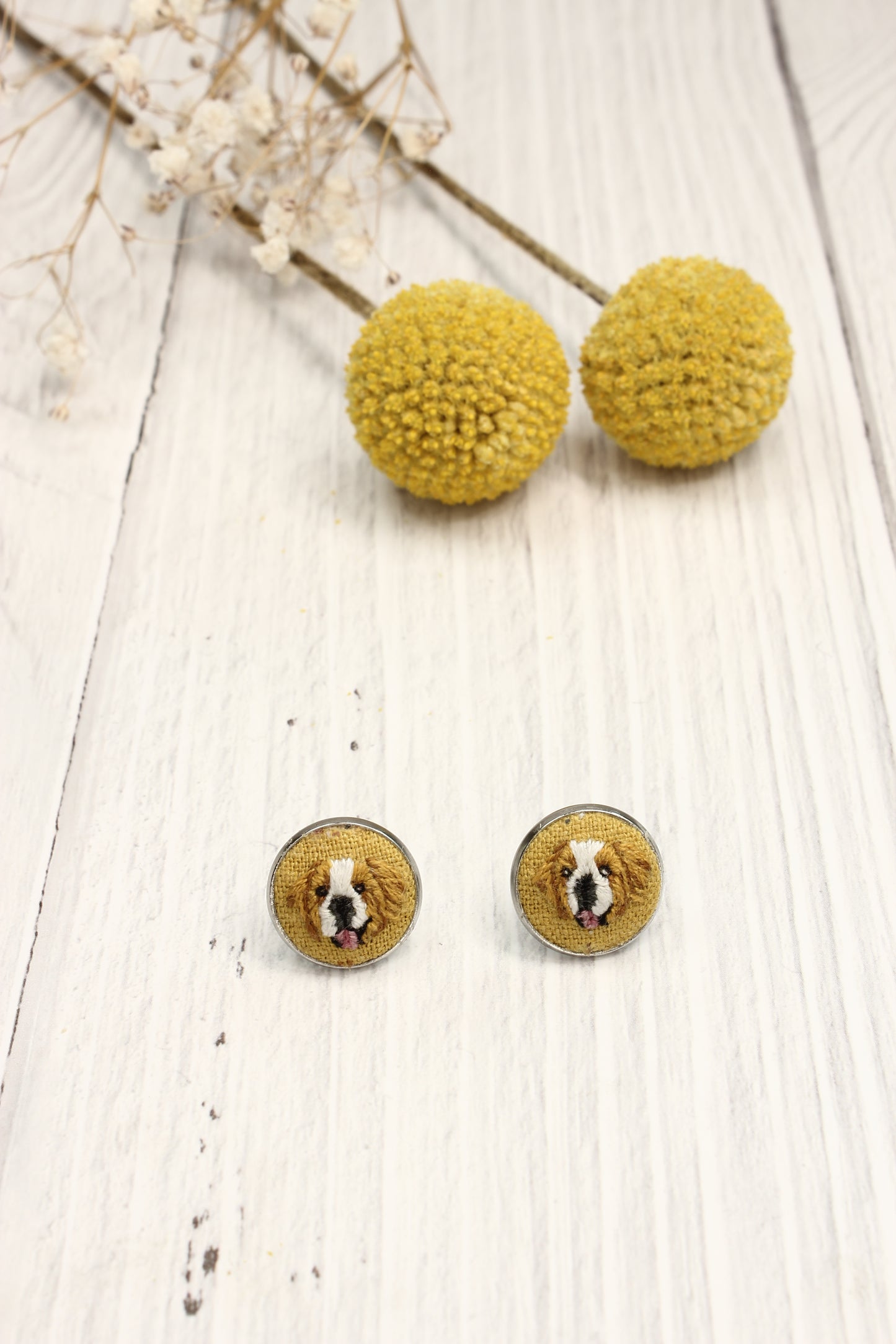 Embroidery St Bernard Studs Earrings