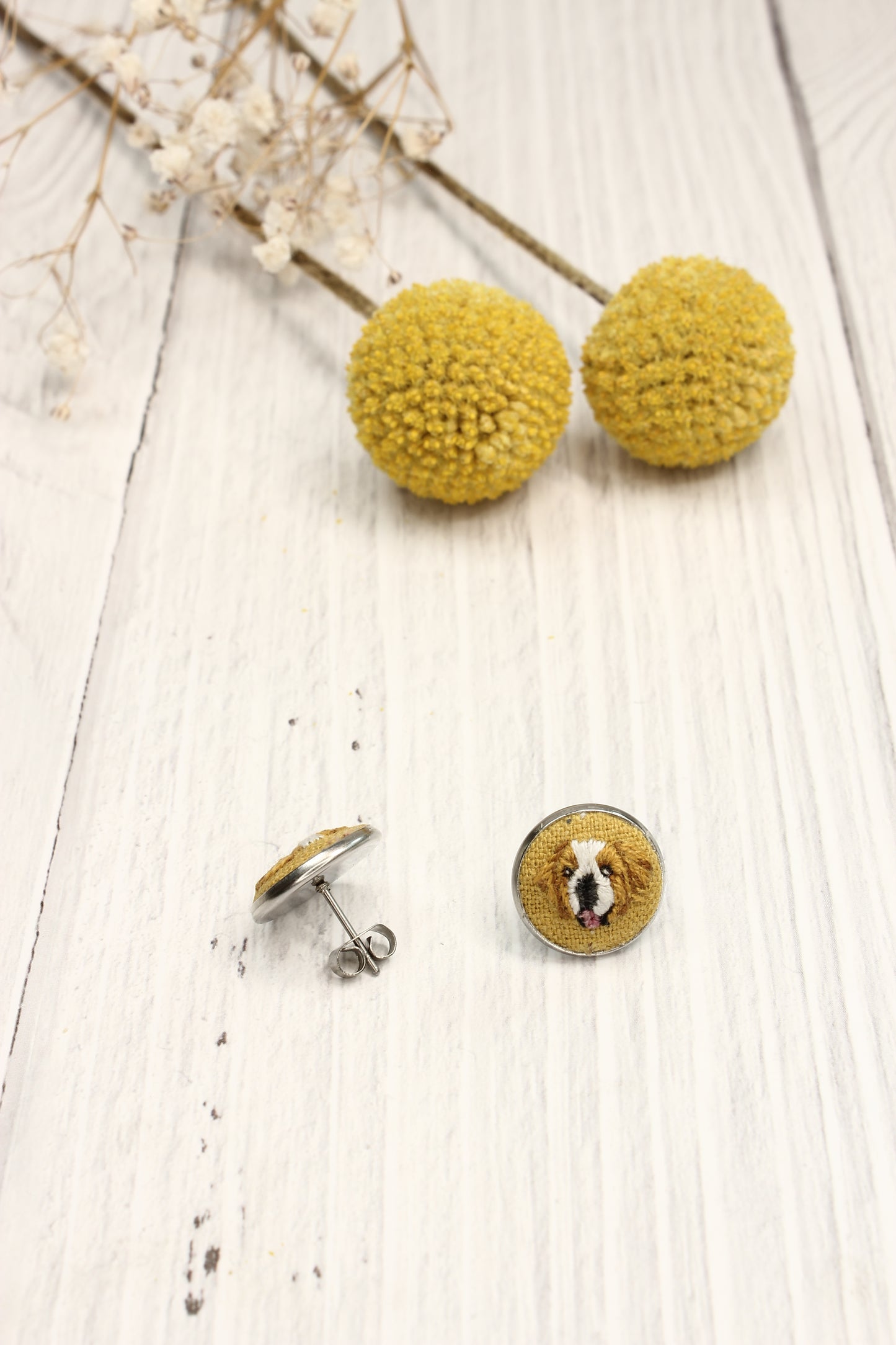 Embroidery St Bernard Studs Earrings
