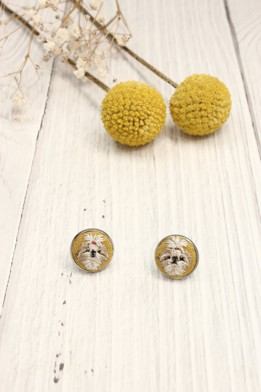 Embroidery Shitzu Studs Earrings #32