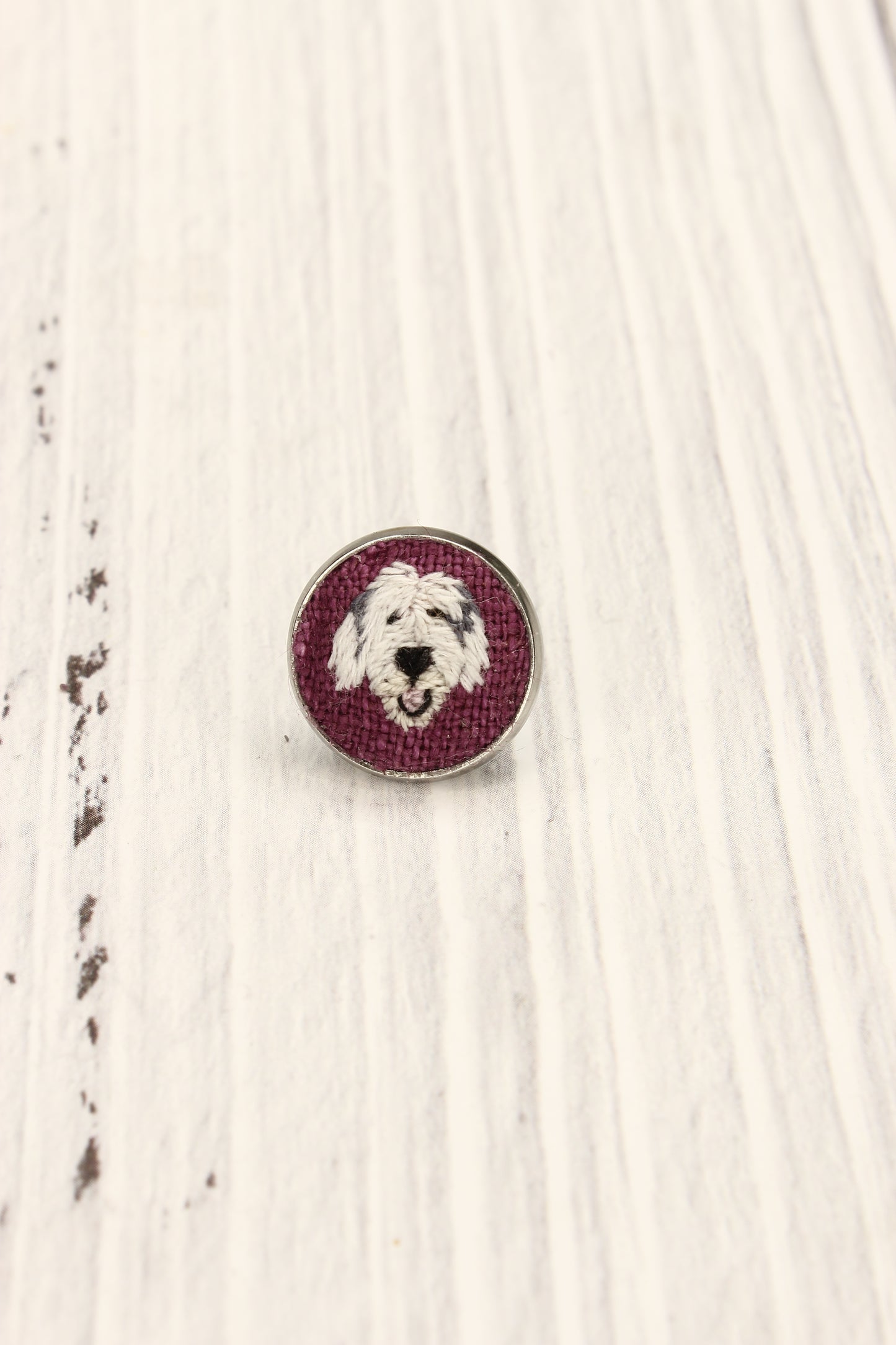 Embroidery Old English Sheepdog Studs Earrings