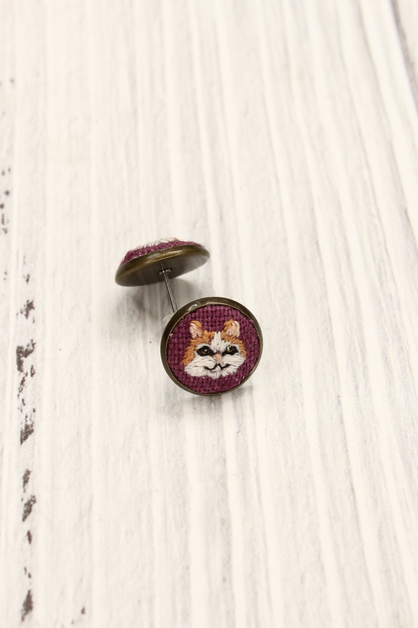 Embroidery Norwegian Forest Cat Studs Earrings #42