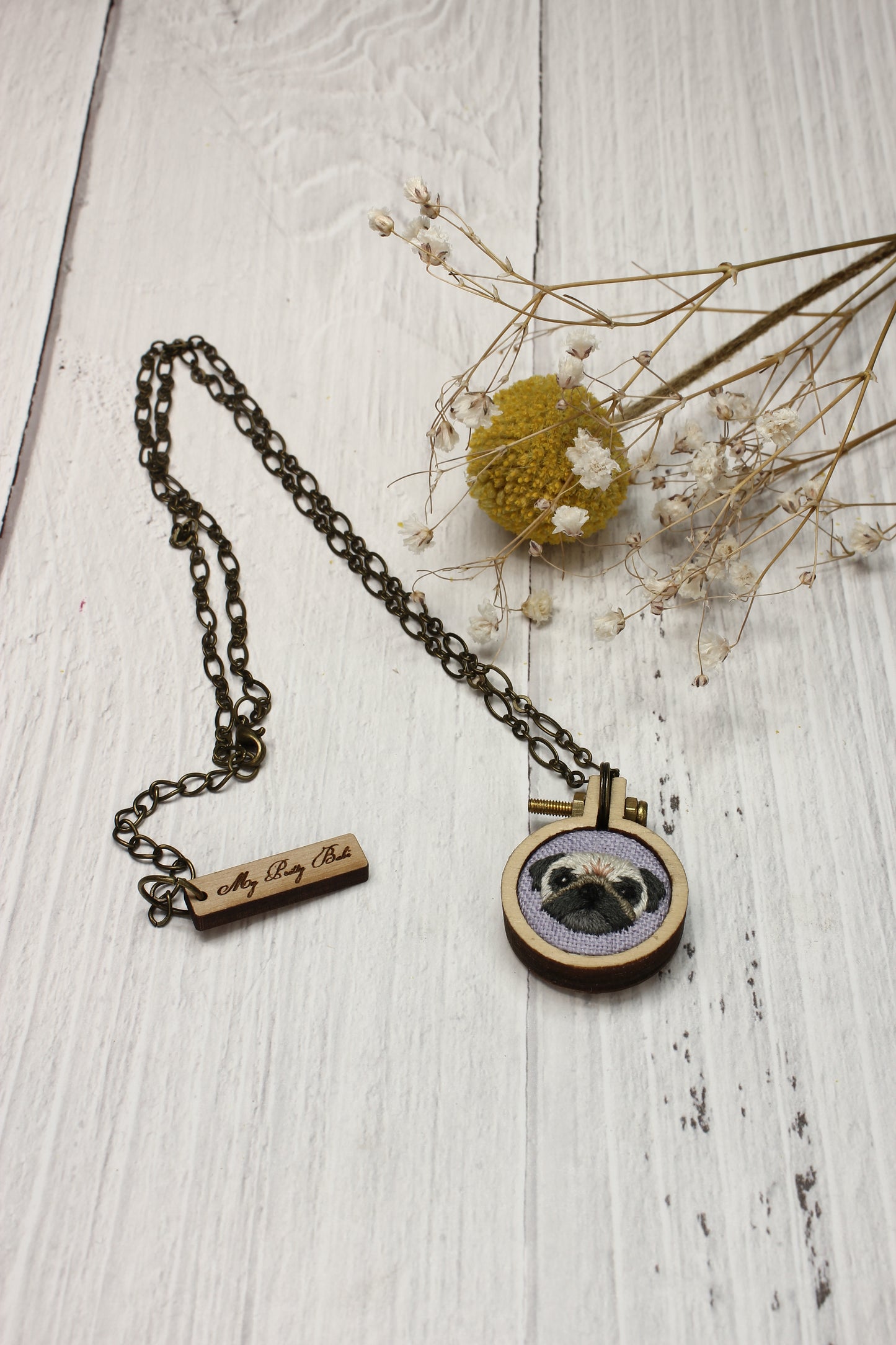 Embroidery Pug Necklace