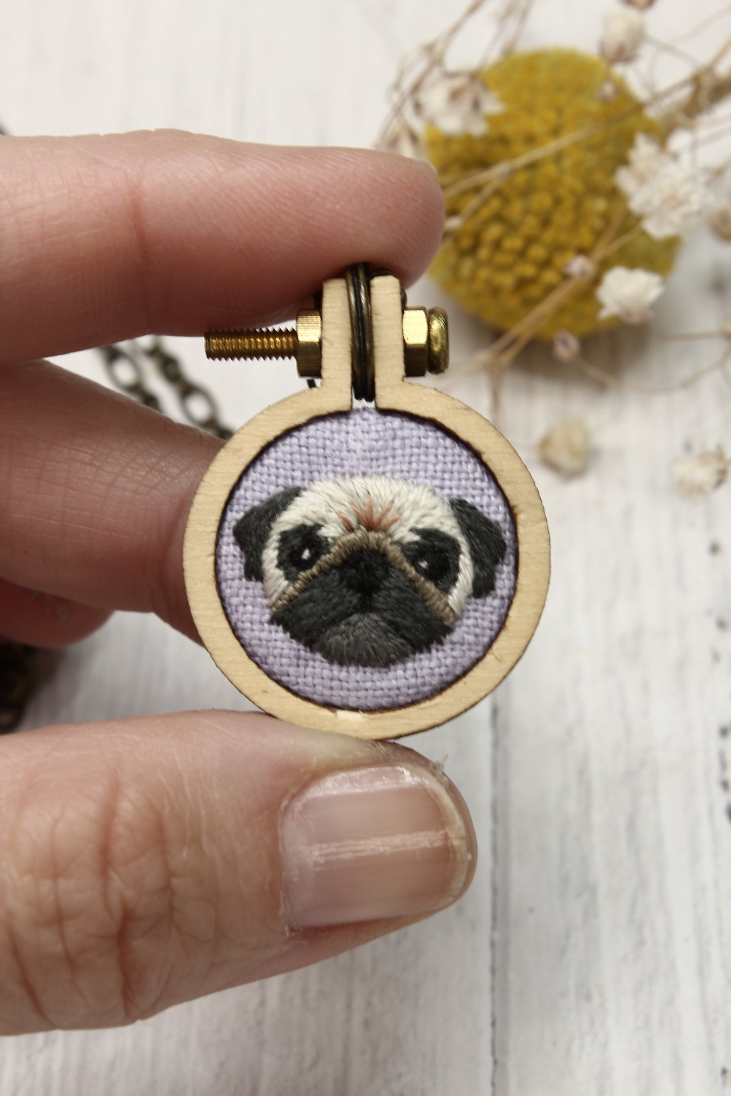 Embroidery Pug Necklace