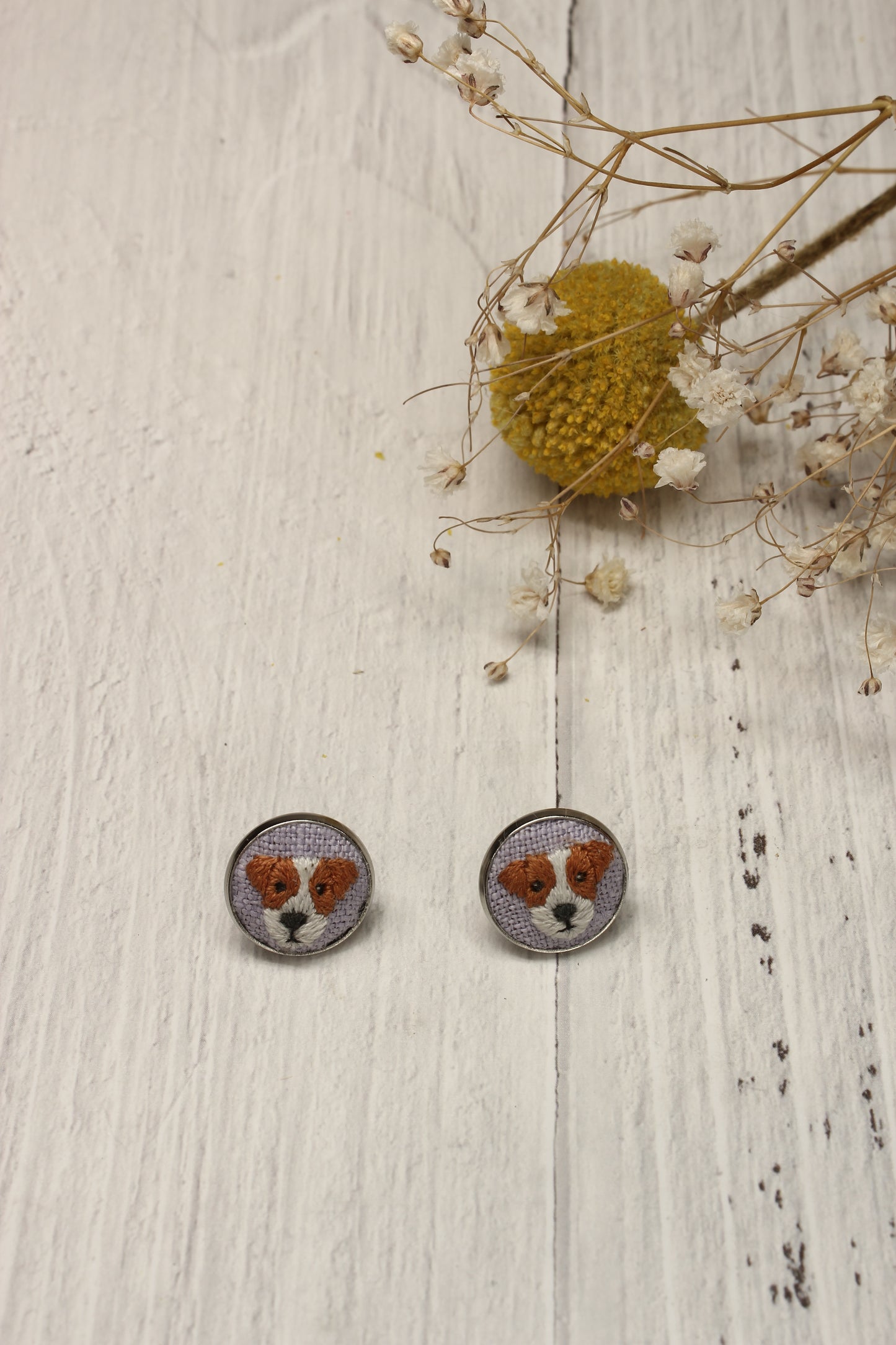 Embroidery Jack Russell Studs Earrings #1