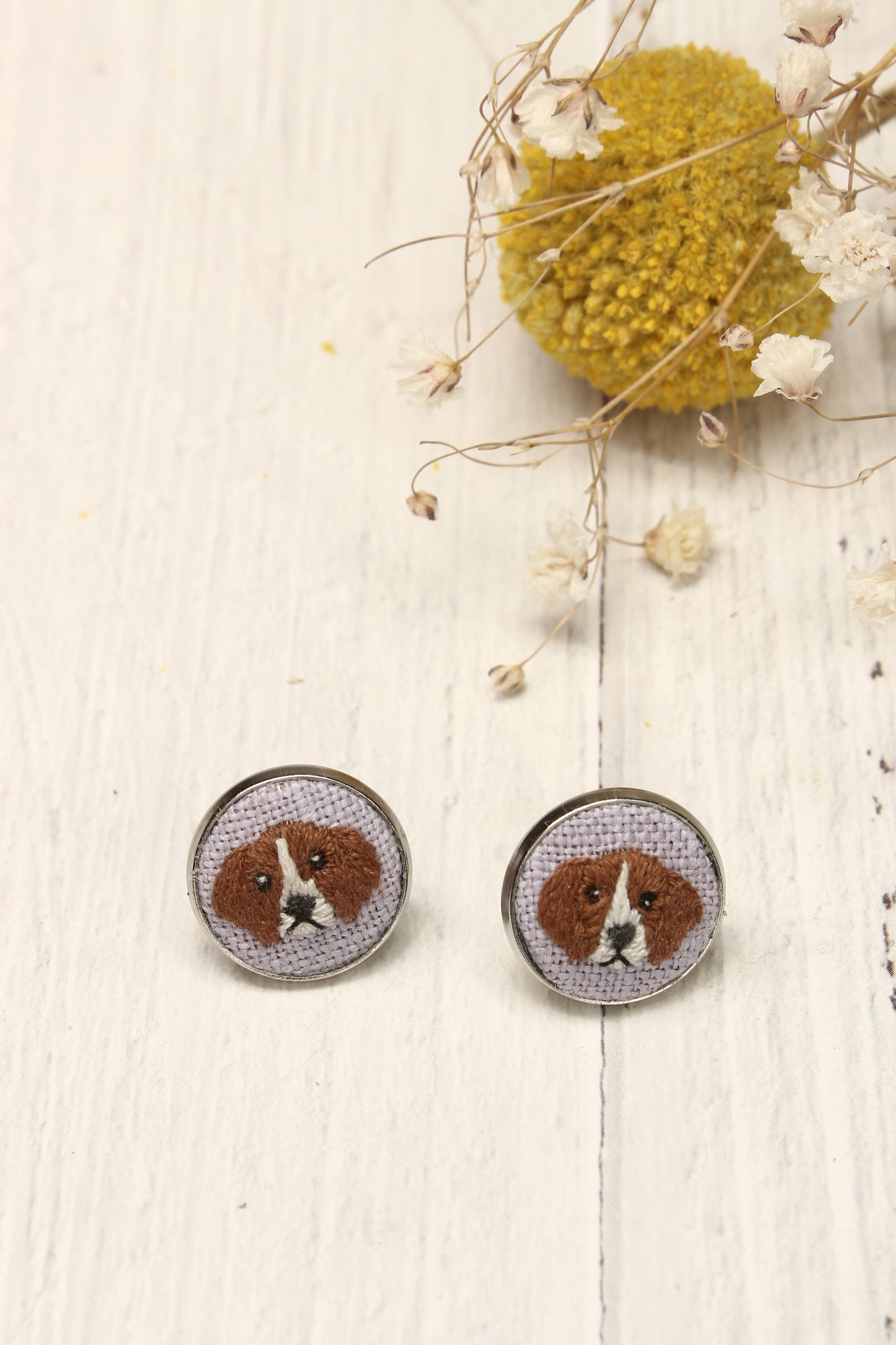 Embroidery Beagle Studs #2B