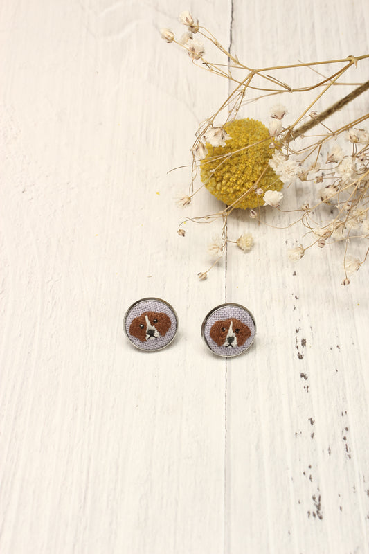 Embroidery Beagle Studs #2B