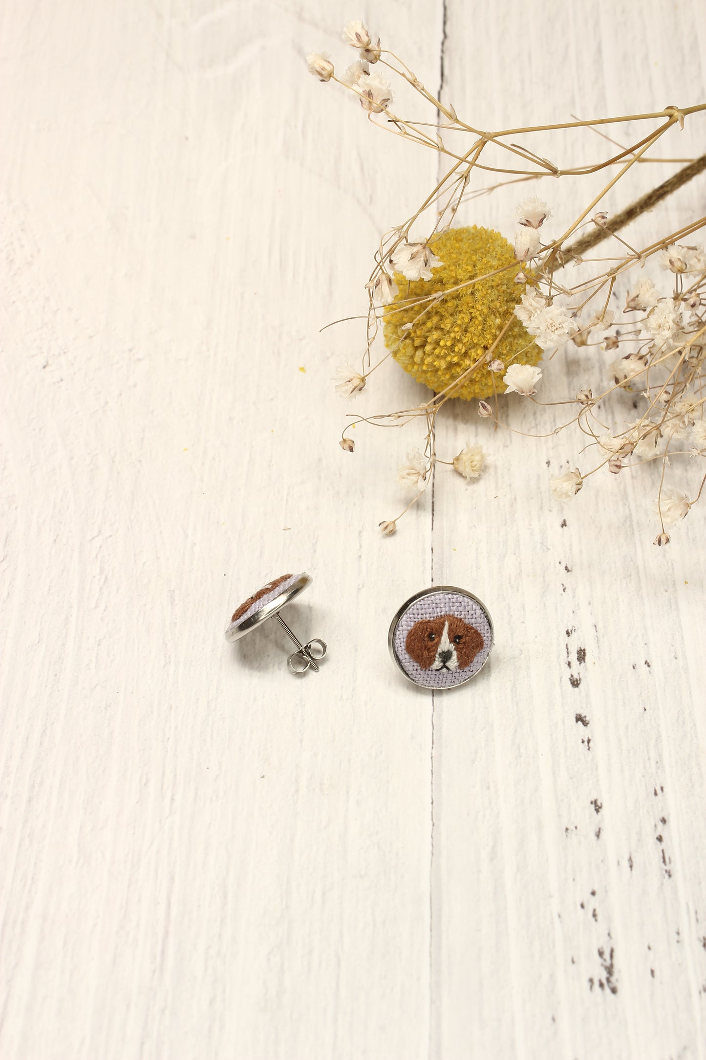 Embroidery Beagle Studs #2B