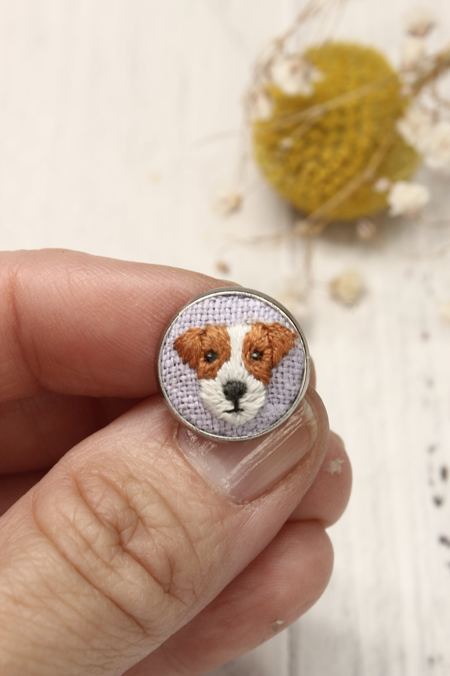Embroidery Jack Russell Studs Earrings #1