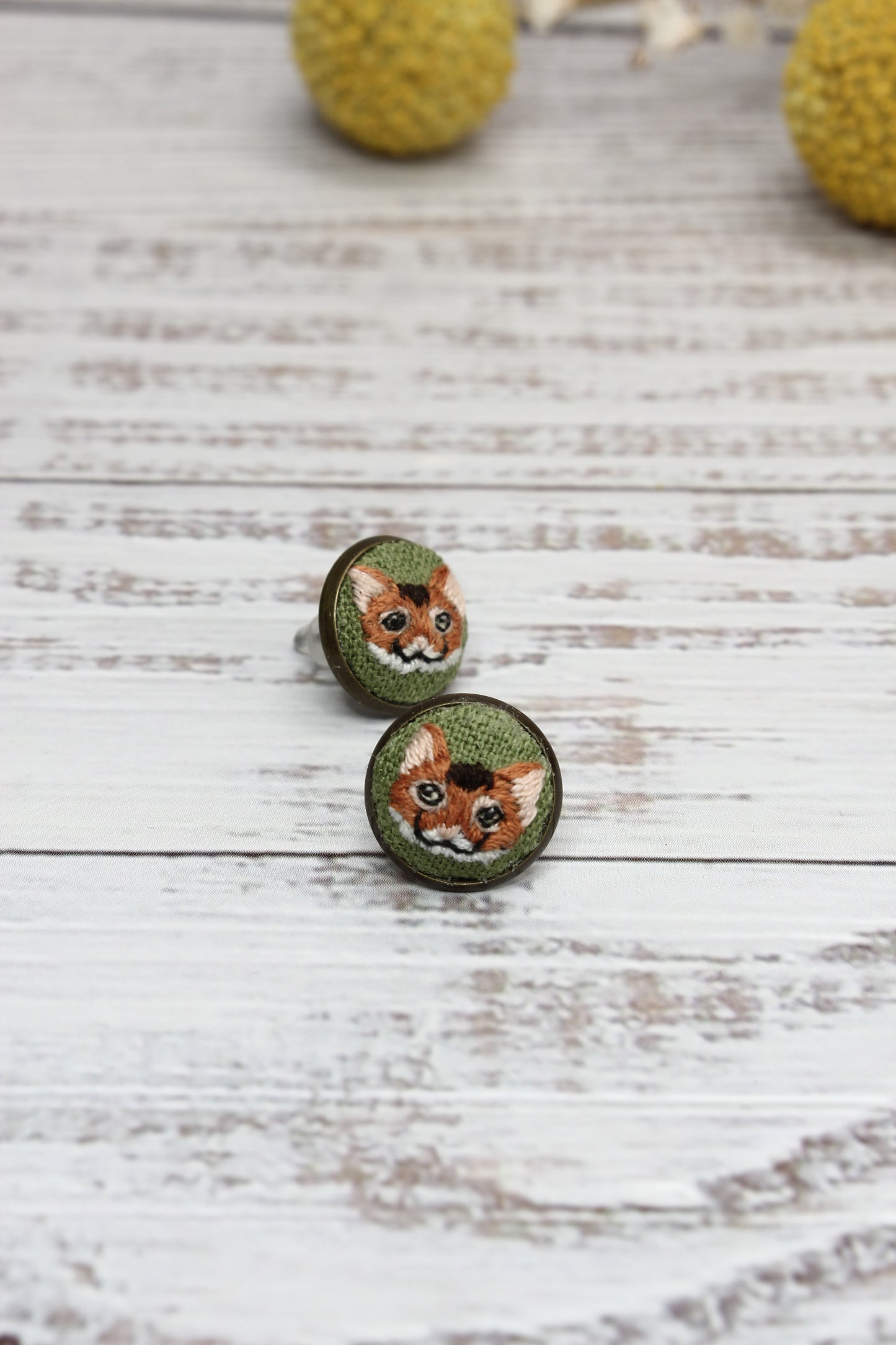 Embroidery Orange Cat Studs