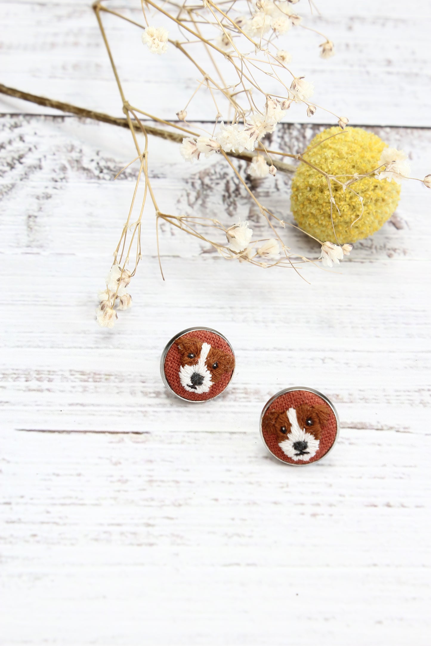 Embroidery Jack Russell Studs Earrings #1A