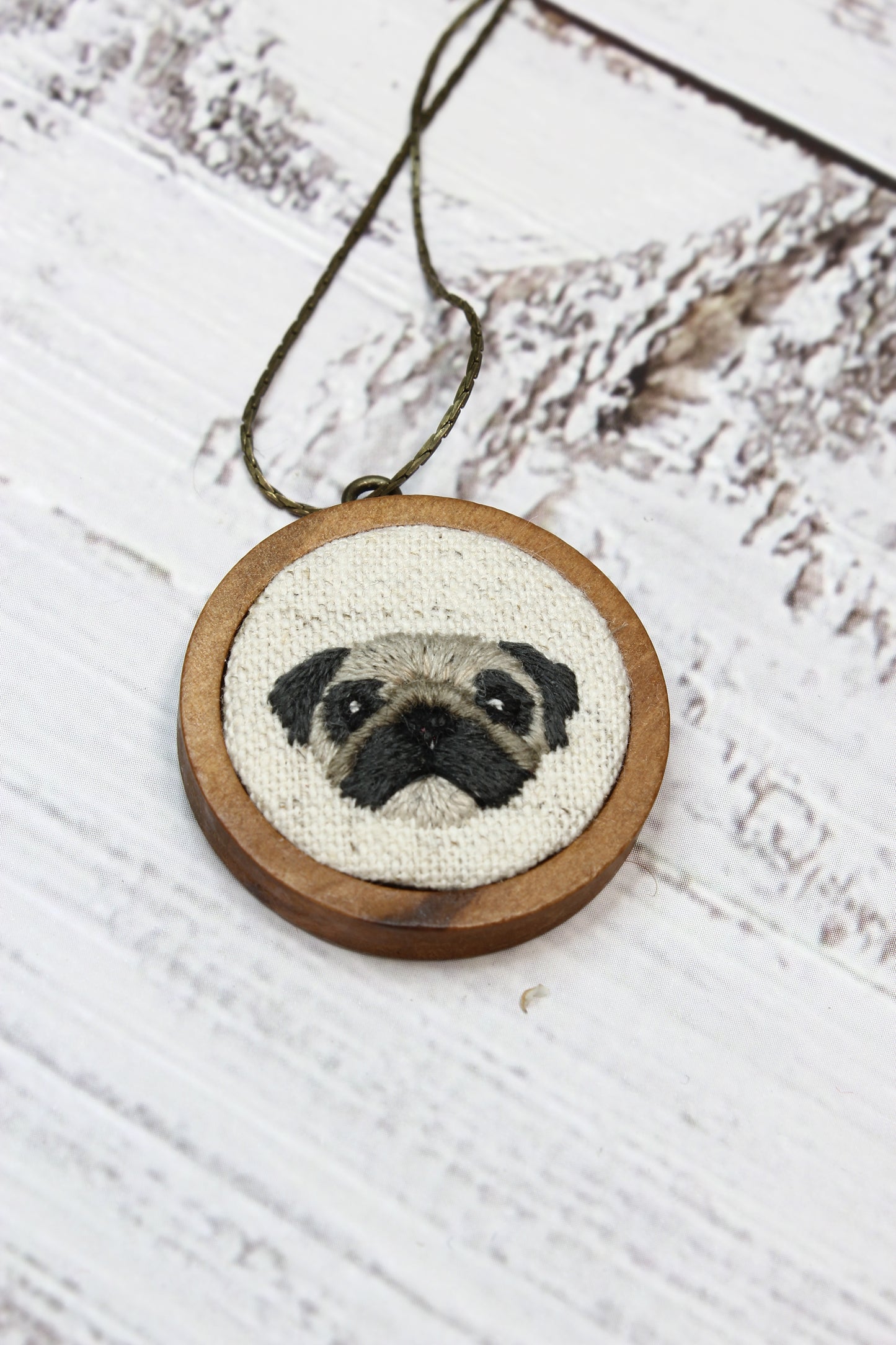 Embroidery Pug Necklace