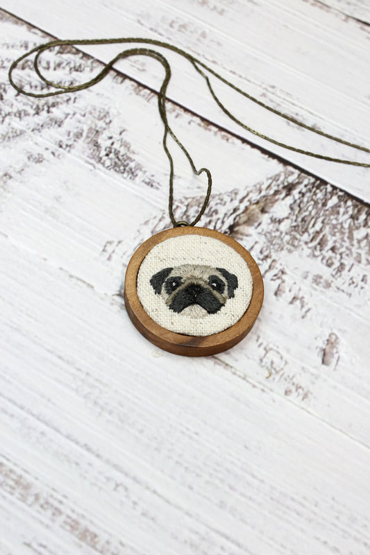 Embroidery Pug Necklace