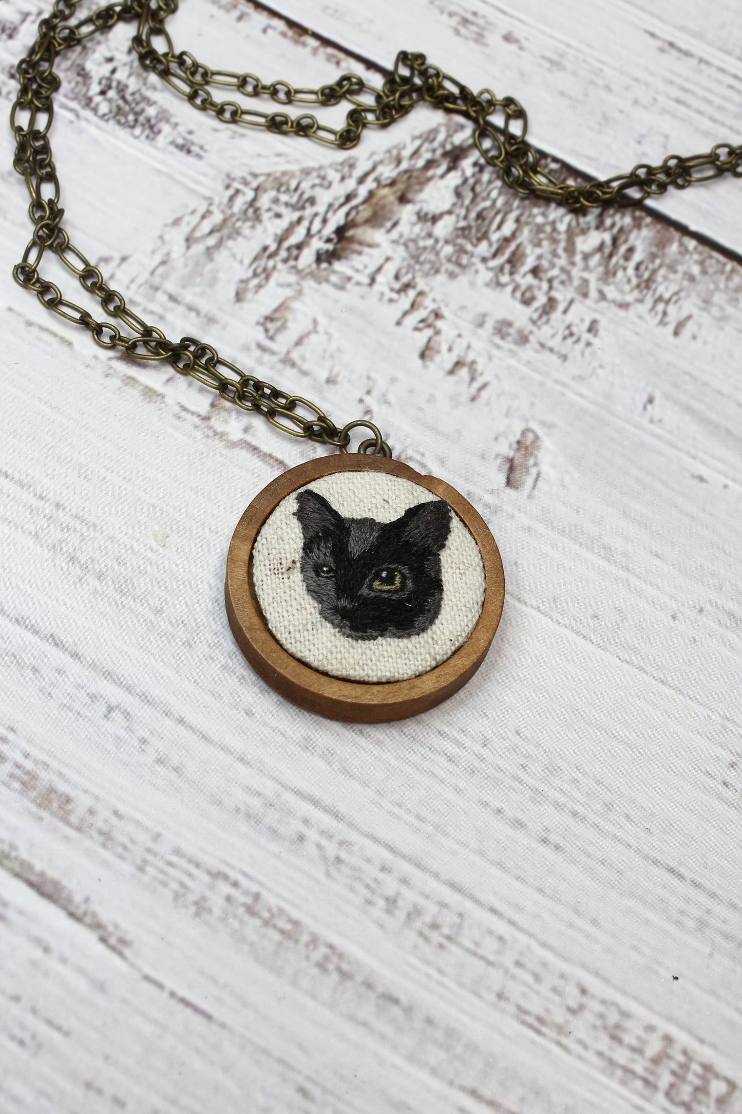 Embroidery Black & Gray Cat Necklace #1
