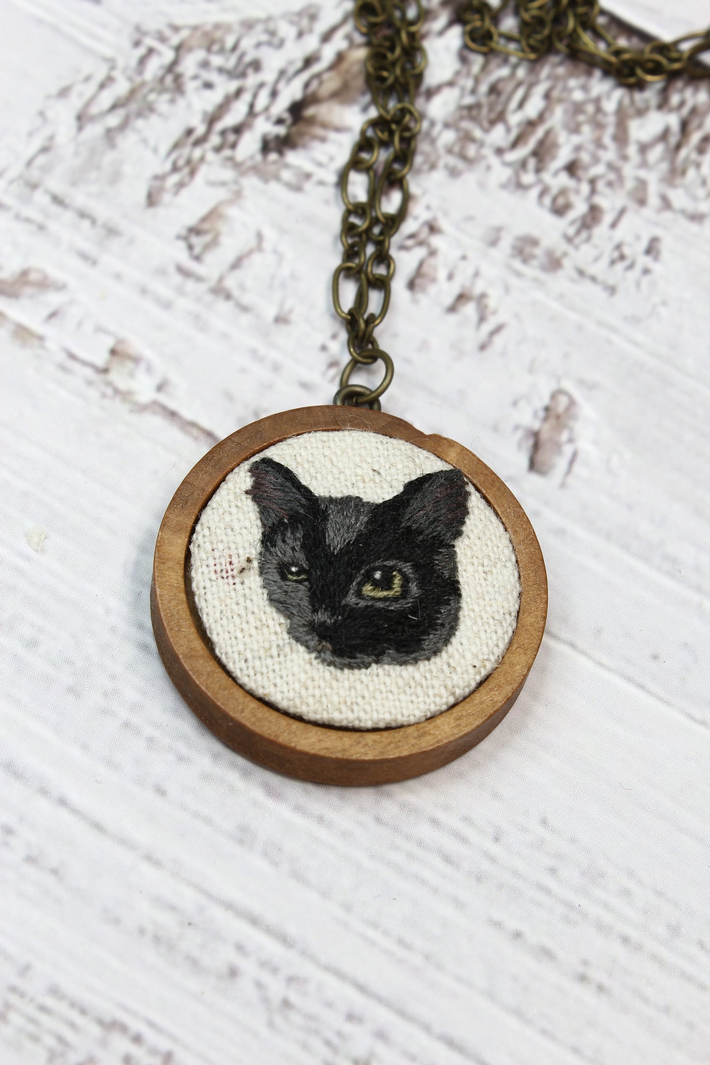 Embroidery Black & Gray Cat Necklace #1