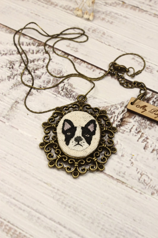 Embroidery Boston Terrier Necklace