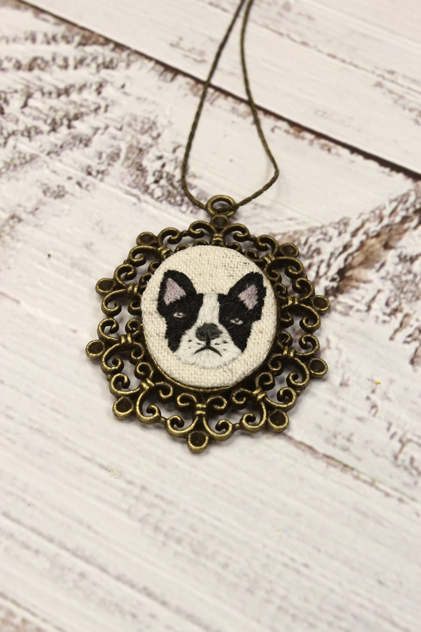 Embroidery Boston Terrier Necklace