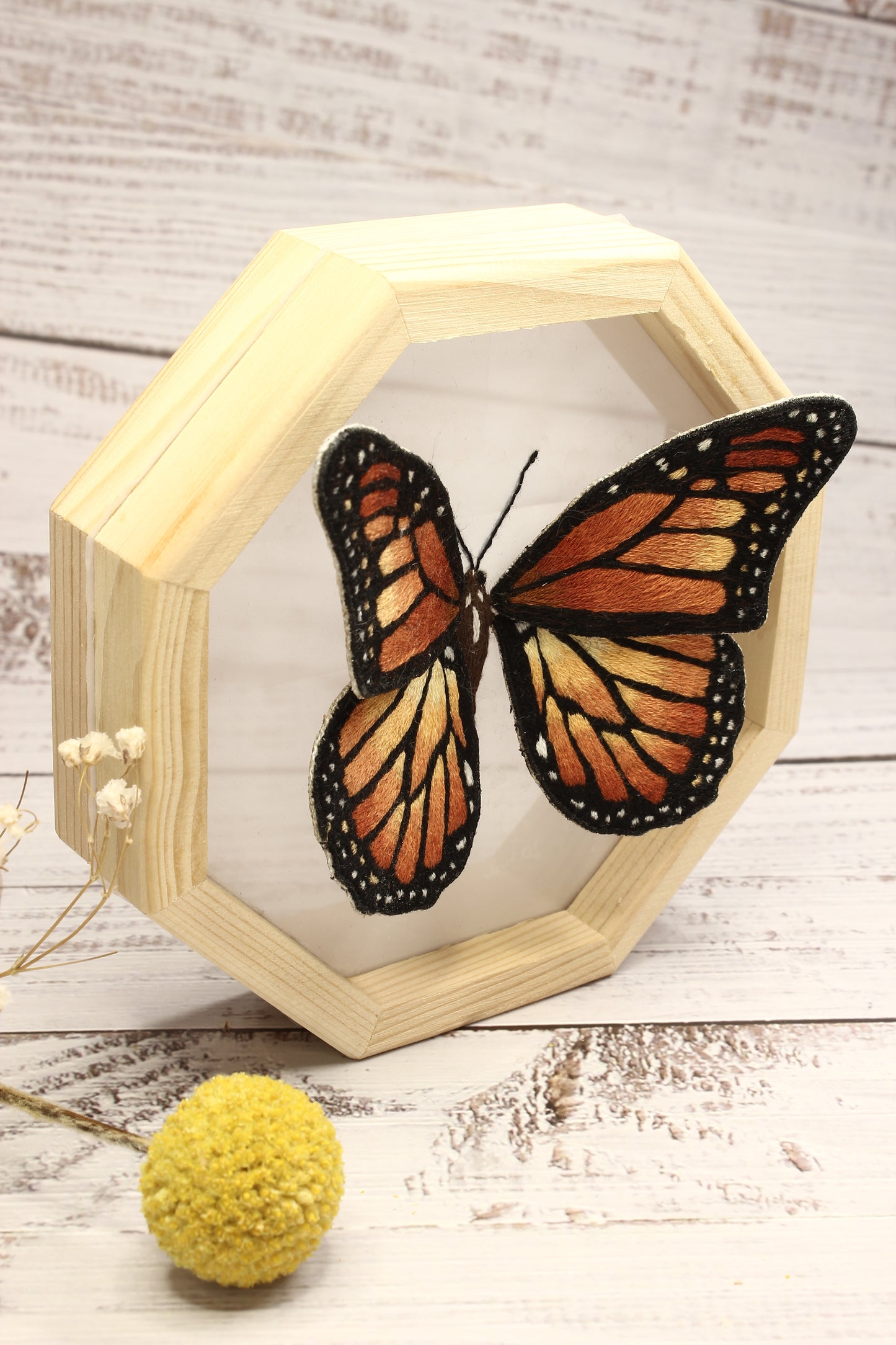 Embroidery Stumpwork Framed Monarch Butterfly