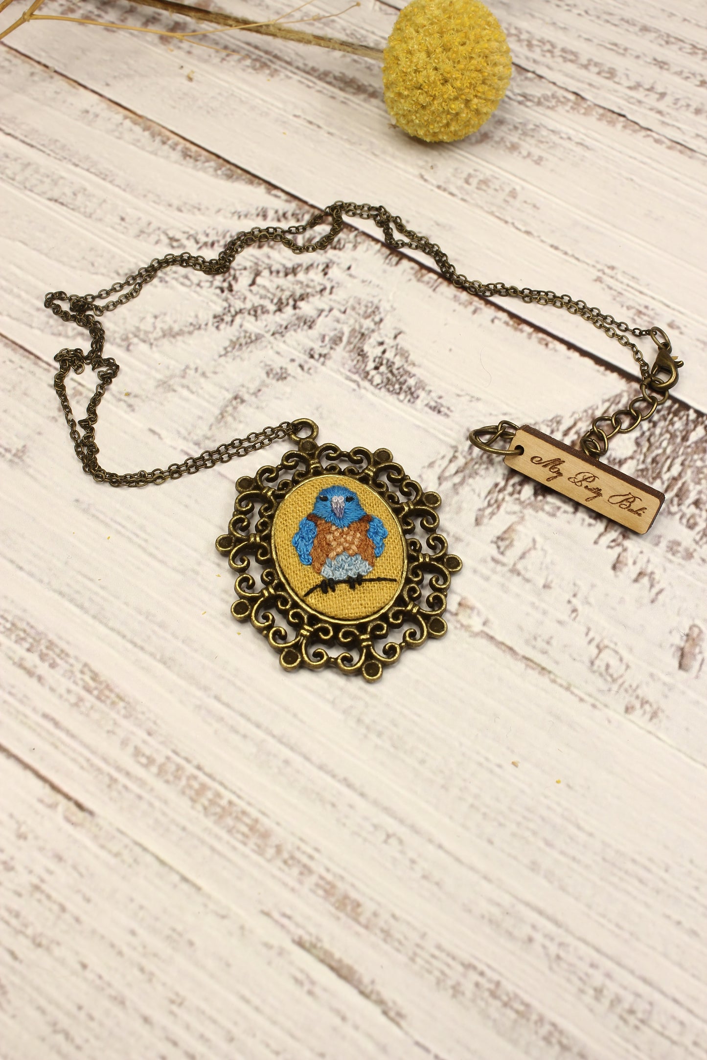 Embroidery Western Bluebird Necklace
