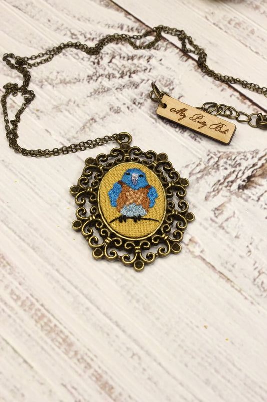 Embroidery Western Bluebird Necklace