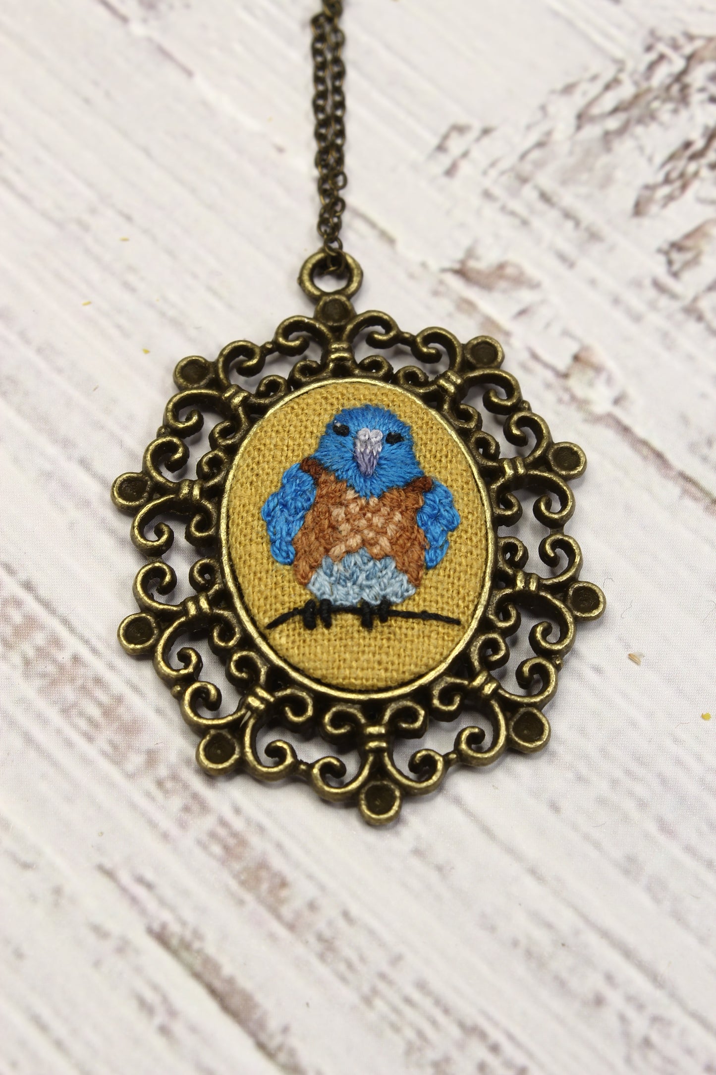 Embroidery Western Bluebird Necklace