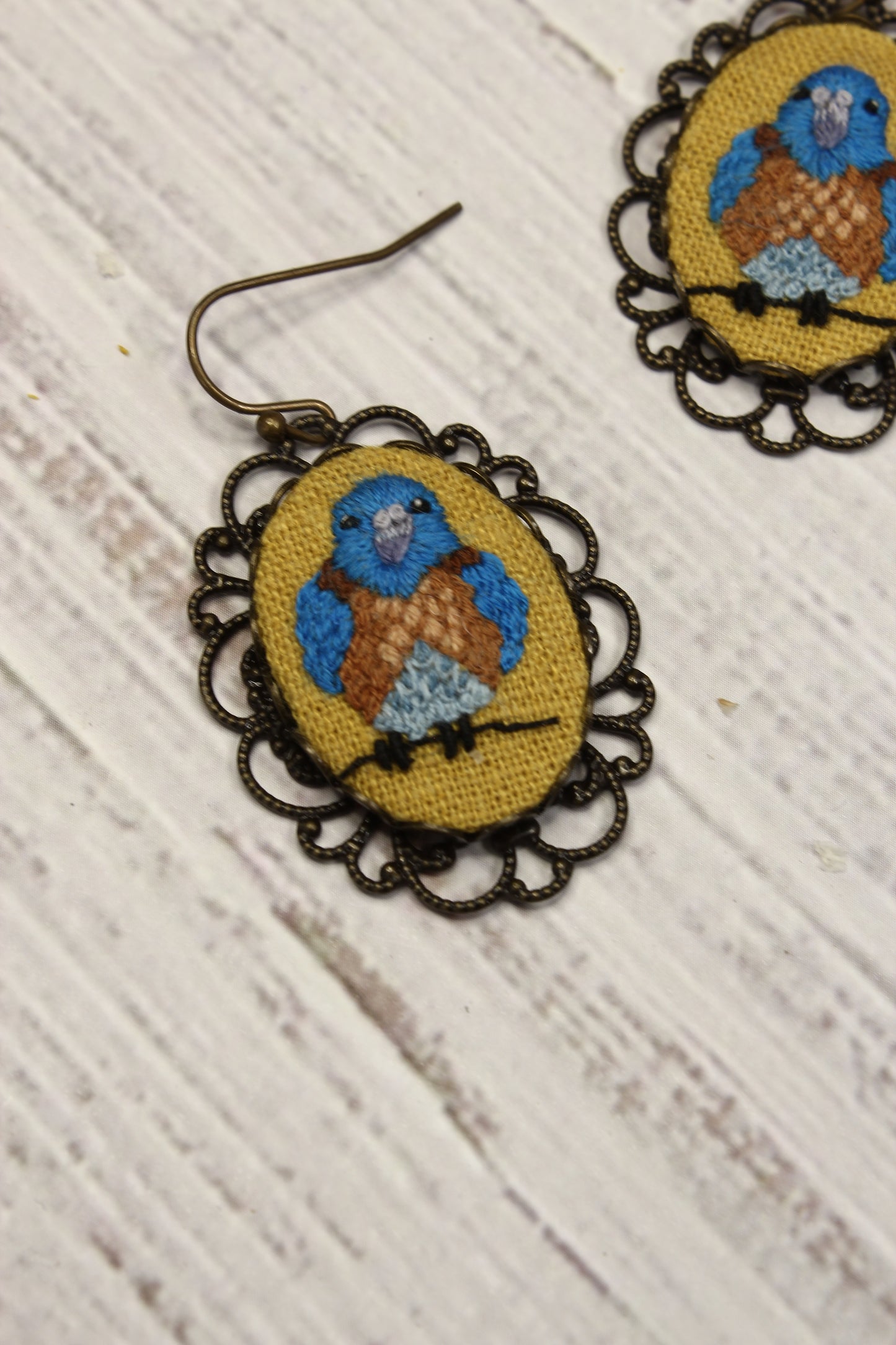 Embroidery Western Bluebird Earrings