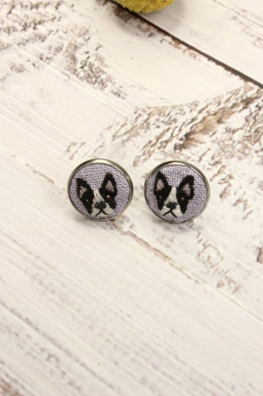 Embroidery Boston Terrier Studs #219B