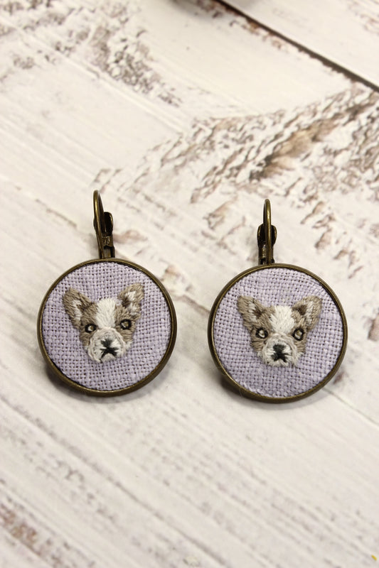 Embroidery French Bulldog Earrings #87B