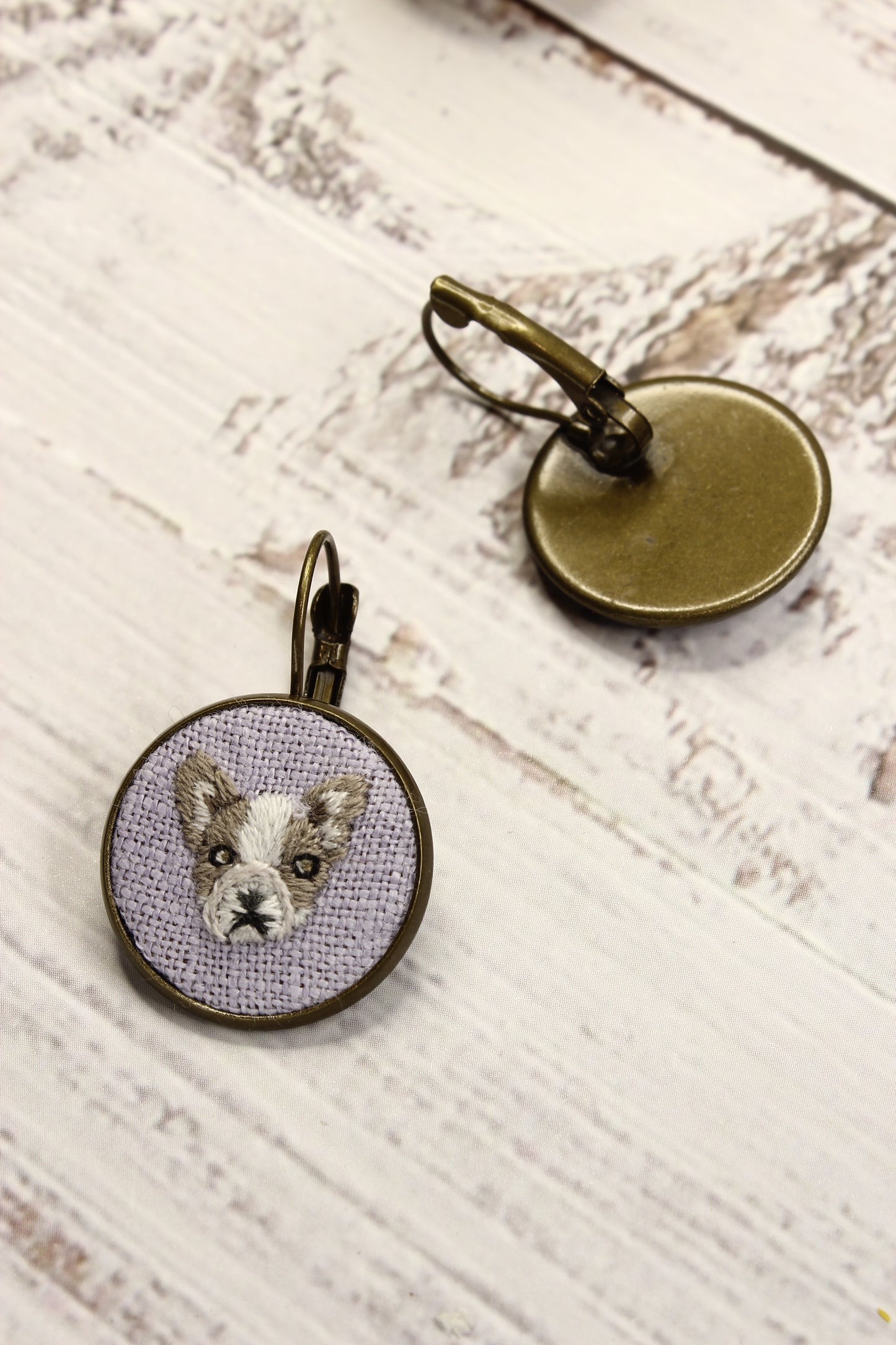 Embroidery French Bulldog Earrings #87B