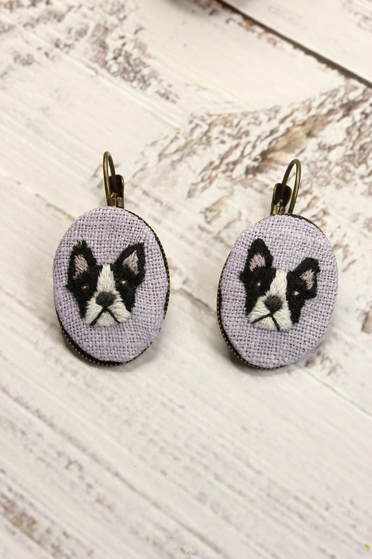 Embroidery Boston Terrier Earrings #219A