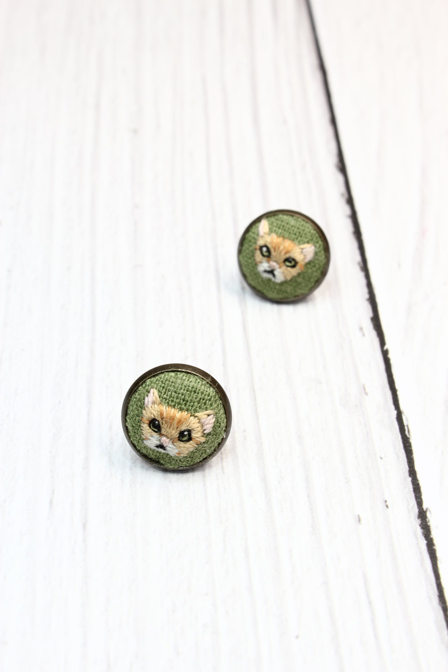 Embroidery Orange Tabby Cat Studs #26
