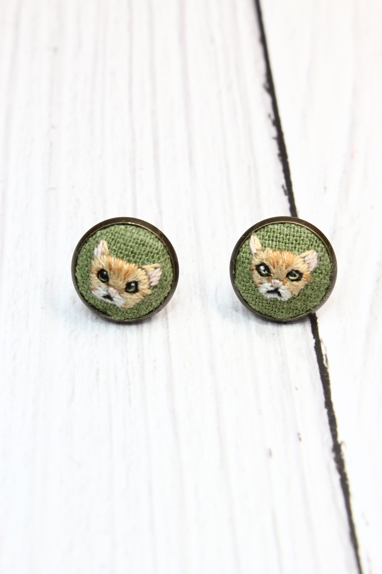 Embroidery Orange Tabby Cat Studs #26