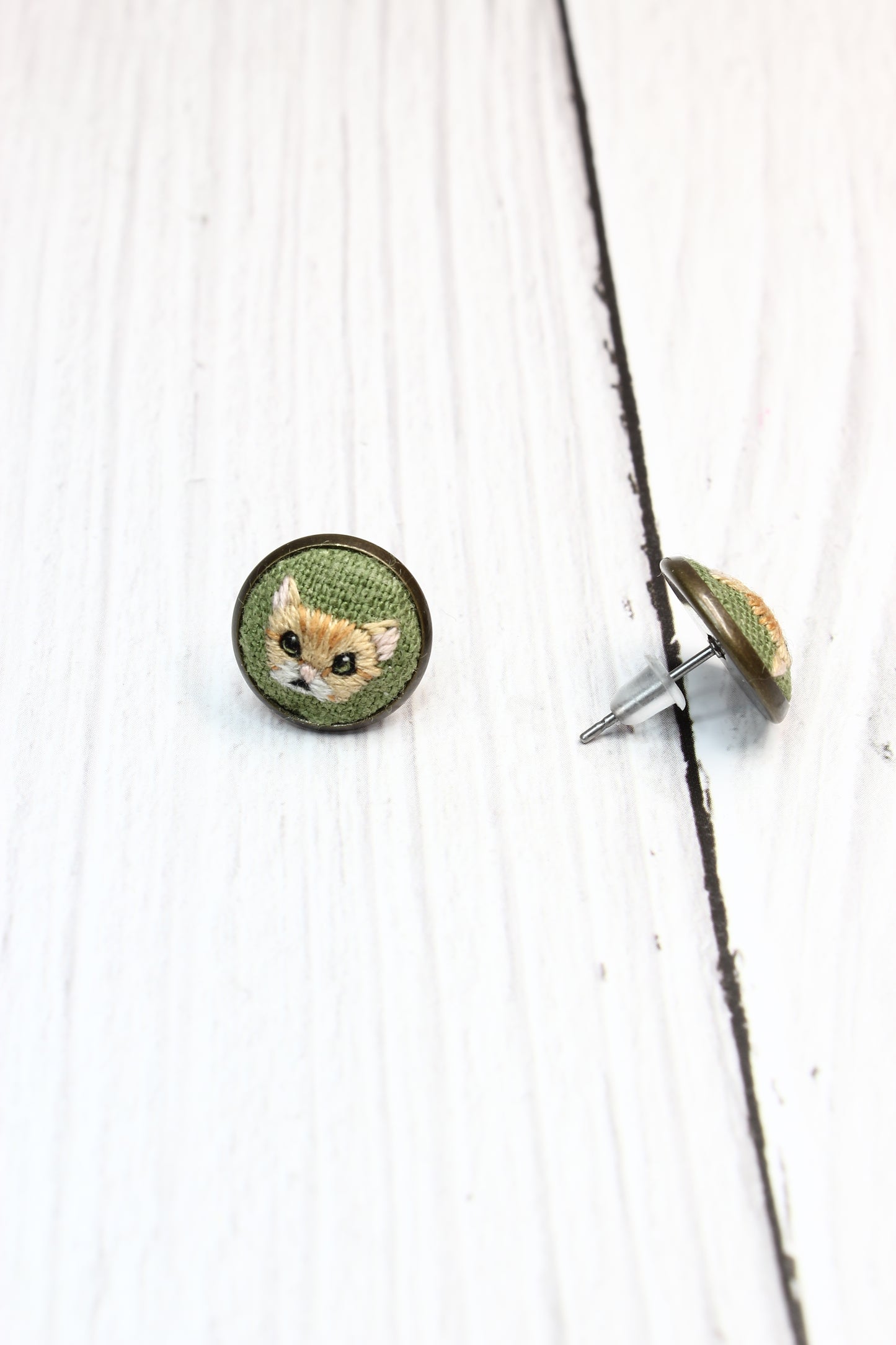 Embroidery Orange Tabby Cat Studs #26