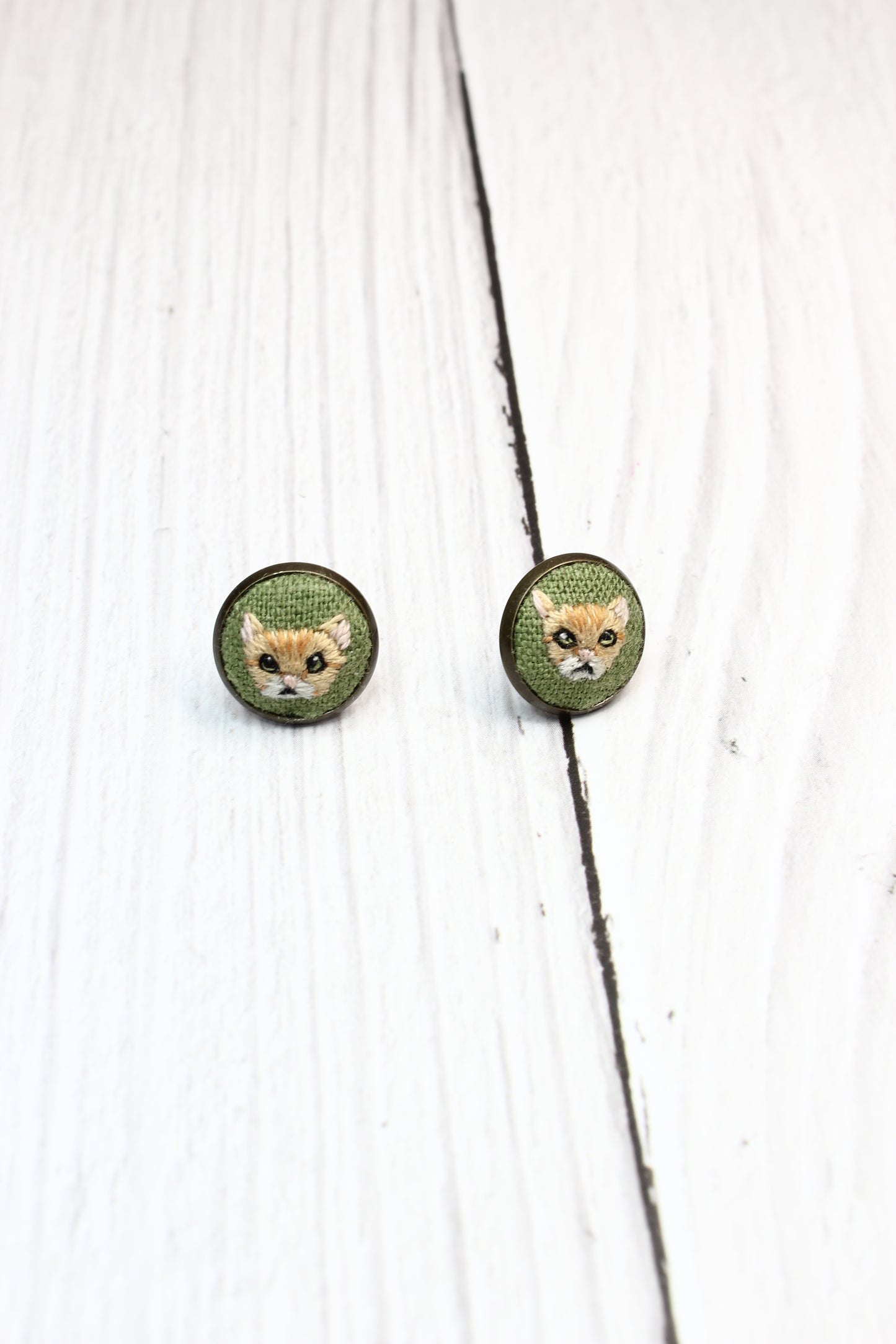 Embroidery Orange Tabby Cat Studs #26