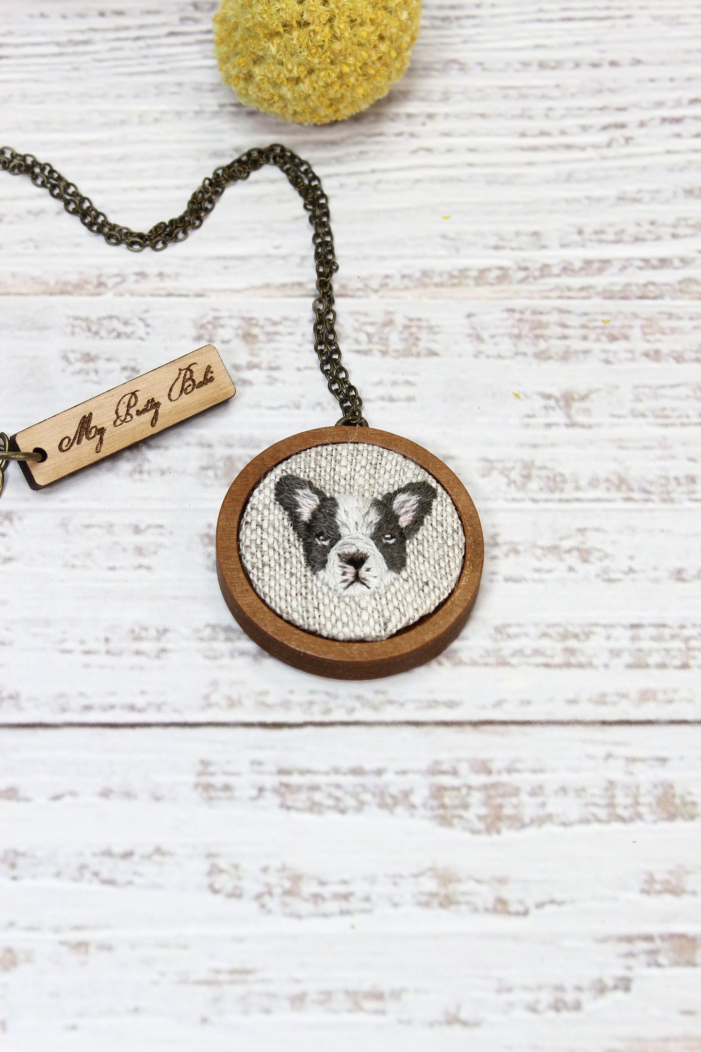 Embroidery French Bulldog Necklace #2