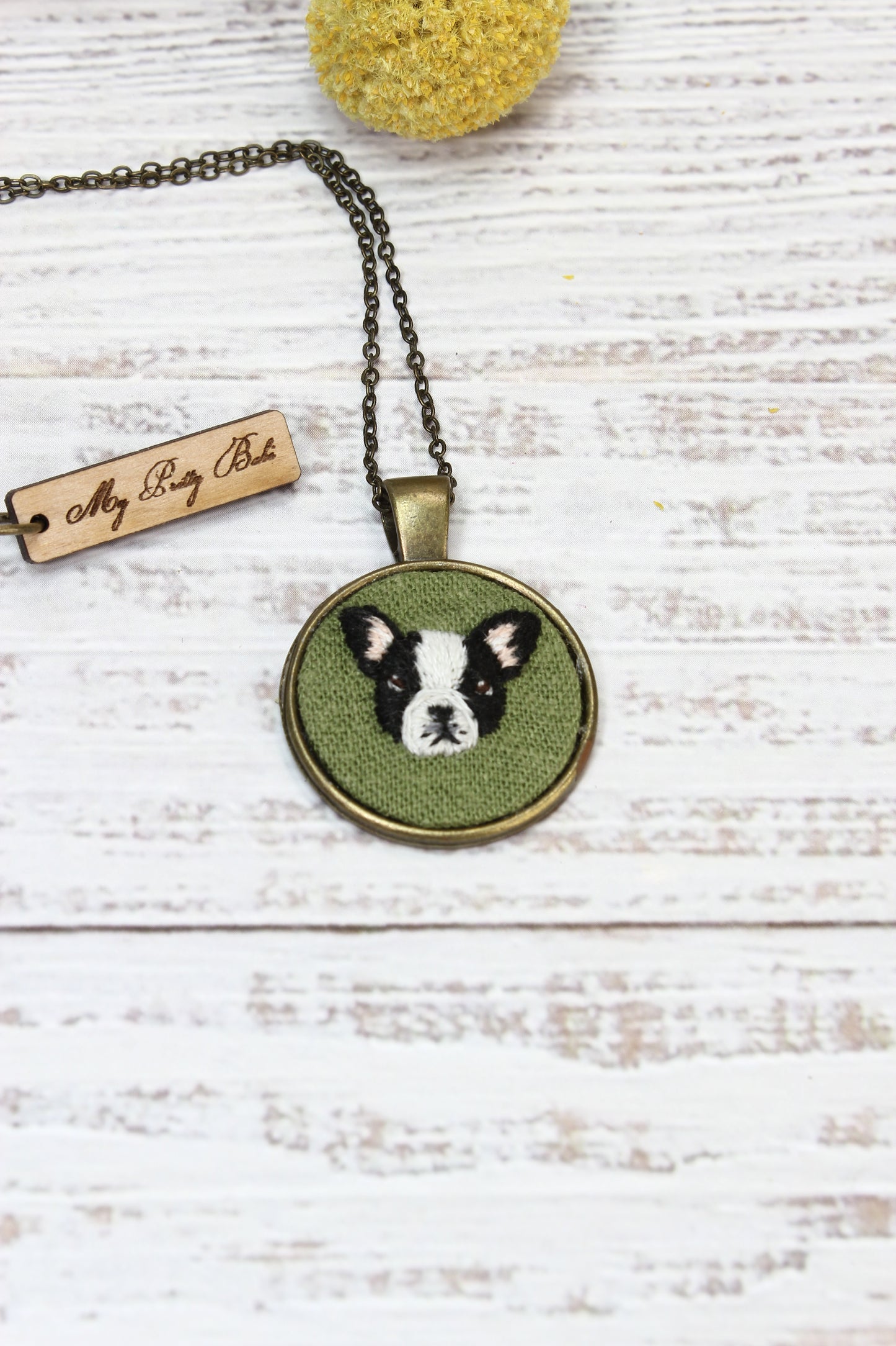 Embroidery French Bulldog Necklace #3