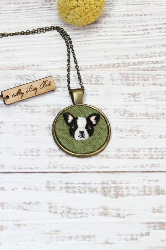 Embroidery French Bulldog Necklace #3