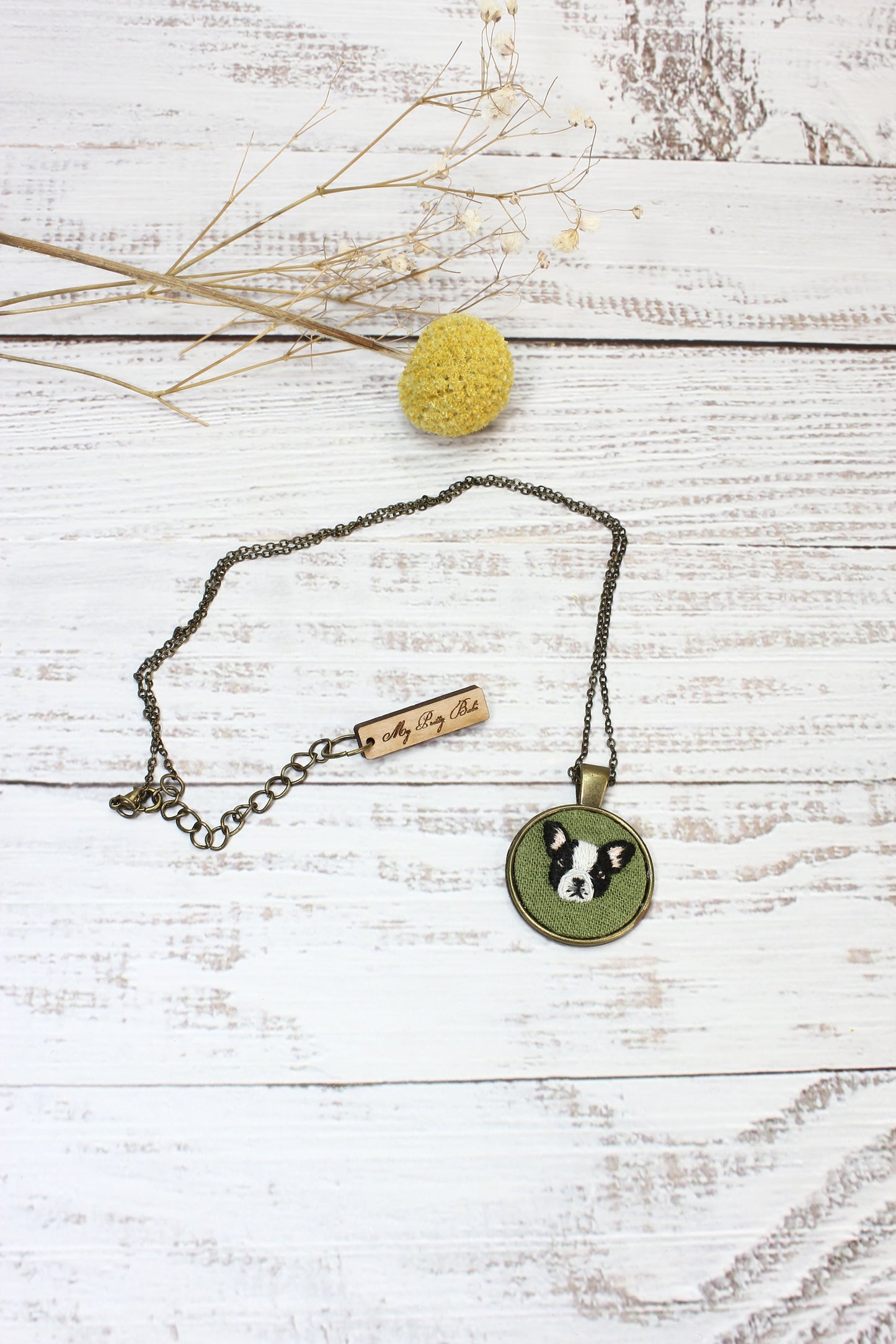 Embroidery French Bulldog Necklace #3