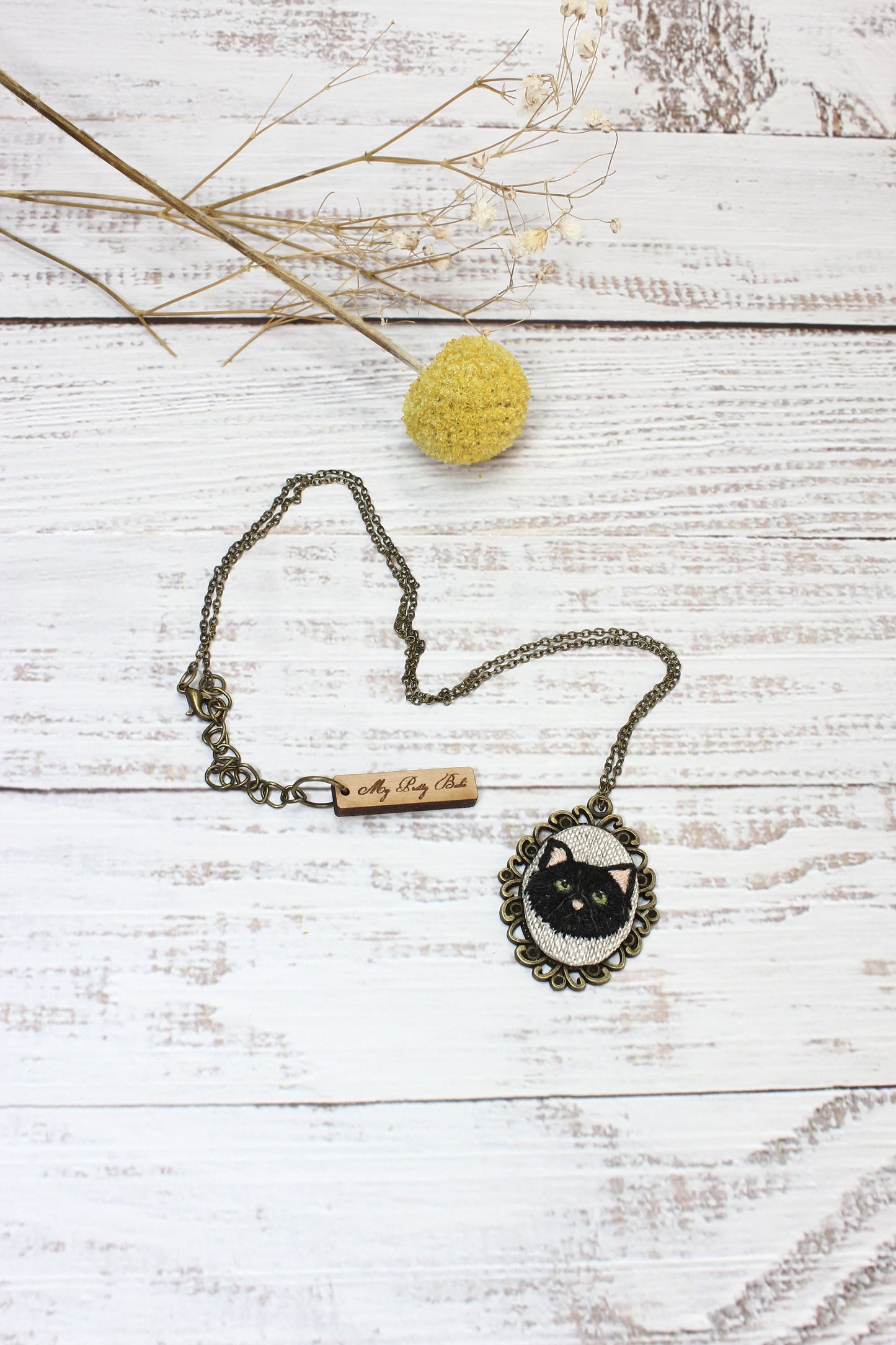 Embroidery Black Cat Necklace